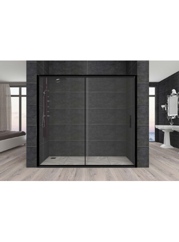 Душевая дверь Veronis Carmen 140х190 с черными профилями прозрачное стекло