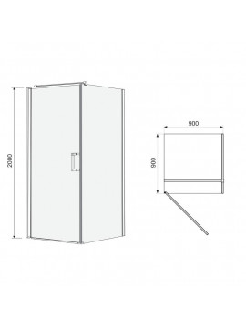RUDAS душова кабіна 90*90*200см, квадратна, розпашна, ліва, скло прозроре (скло + двері)